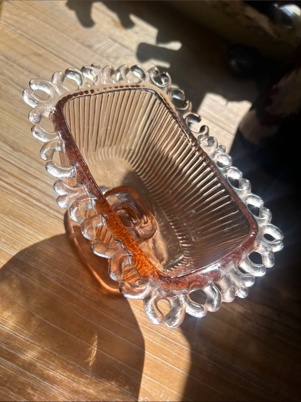 Vintage Indiana Pink Lace Edge Glass Pedestal Candy Dish